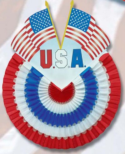 déco - motif aux couleurs des USA en volume avec cocarde entaillée par deux drapeaux américains