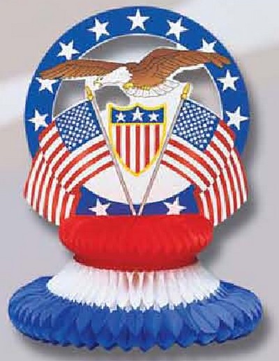 déco - motif aux couleurs des USA en volume avec aigle, drapeaux sur support gauffré