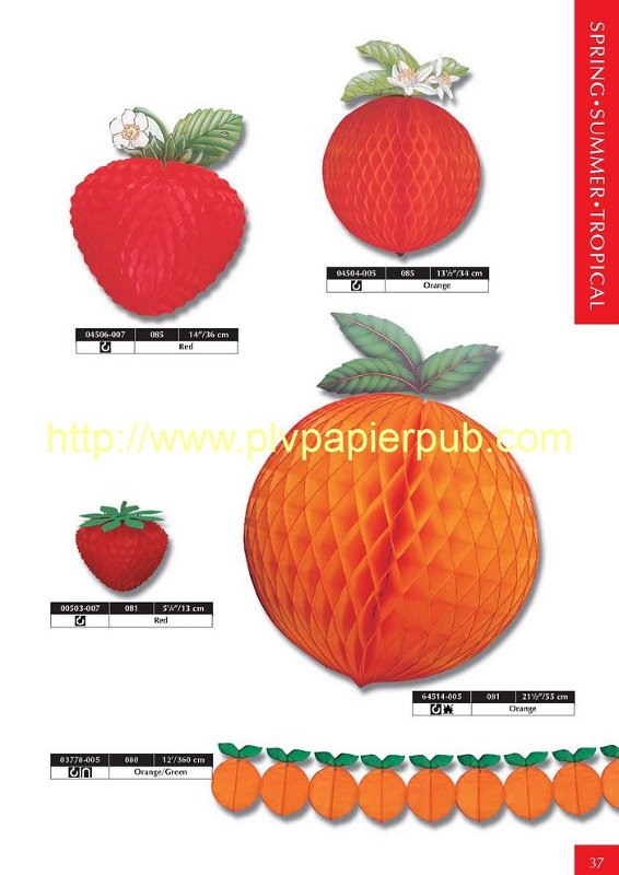 décoration - répliques de fruits en papier en volume et en couleurs