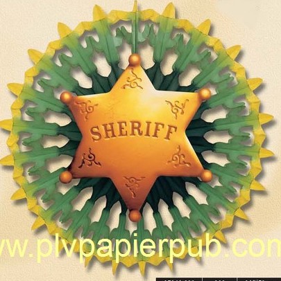 western : rosace en papier crépon avec comme motif l'étoile de sheriff