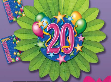 objets décoratifs - ensemble pour anniversaire comprenant guirlande, grande fleurs avec au centre chiffre et ballons en papier crépon